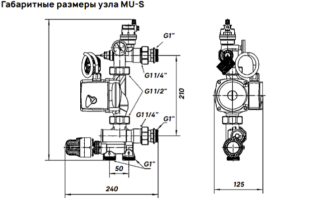 Габаритные размеры узла MU-S